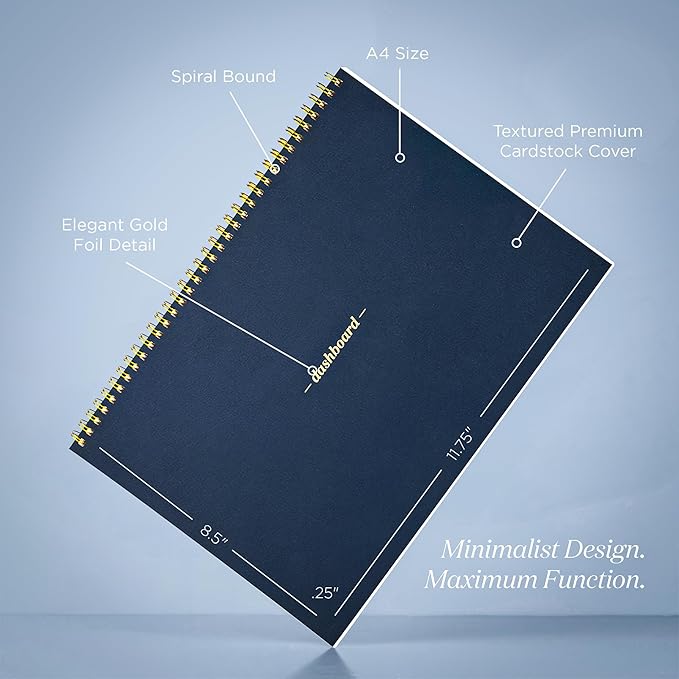 Ink+Volt Dashboard Spiral Deskpad | Undated Weekly Planner Notepad w/ 52 Undated Sheets, Premium Productivity Planner, Minimalist Weekly to do List for Work & Study | A4 Size, Navy - Made in the USA