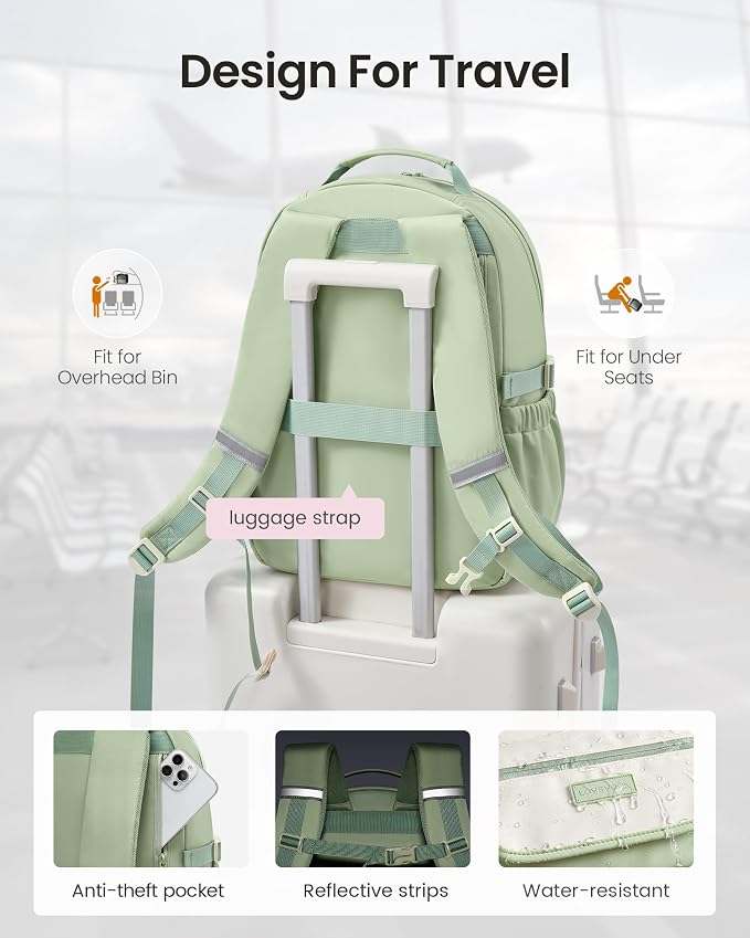 LOVEVOOK School Backpack for Girls, Cute Bookbag for Teen 8-16, DIY Friendly 15.6" Laptop Backpack for Middle High College Student Back to School, Bag with Water Bottle Pocket for Travel,Green