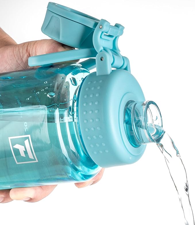 Fanhaw 32 oz Clear BPA-Free Tritan Water Bottle with Fast-Flow Spout Lid, Leakproof Wide-Mouth Reusable Bottle for Gym, School & Office (Baby Blue)