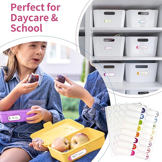 480 Pcs Labels for Kids Stuff Daycare, Waterproof Baby Name Label, Washable Bottle Labels, Reusable Self-Adhesive Tag Stickers for School Essentials, Self-Laminating Write-on