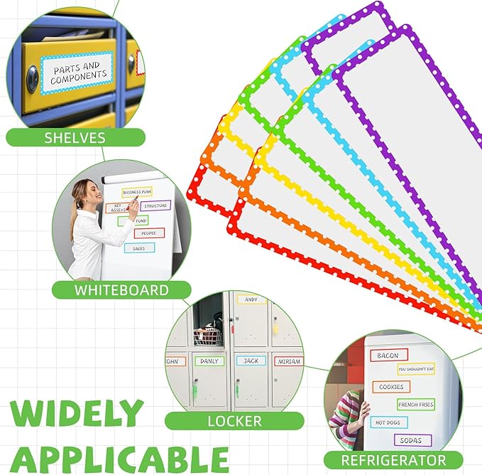 12 Pcs Large Magnetic Dry Erase Labels for Classroom, 12 x 4 Inch Rectangle Magnetic Name Plates Label Flexible Magnet Stickers for Whiteboards Refrigerator(Polka Dot,Style 6)