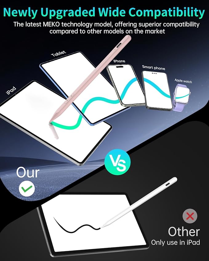 MEKO Universal Stylus Pen for Apple iPhone & Android & iPad, 2X Fast Charge Active Stylus Pencil for All Touch Screen, High Sensitivity Capacitive Stylus for Smartphone Apple Watch Tablet-Lihgt Pink
