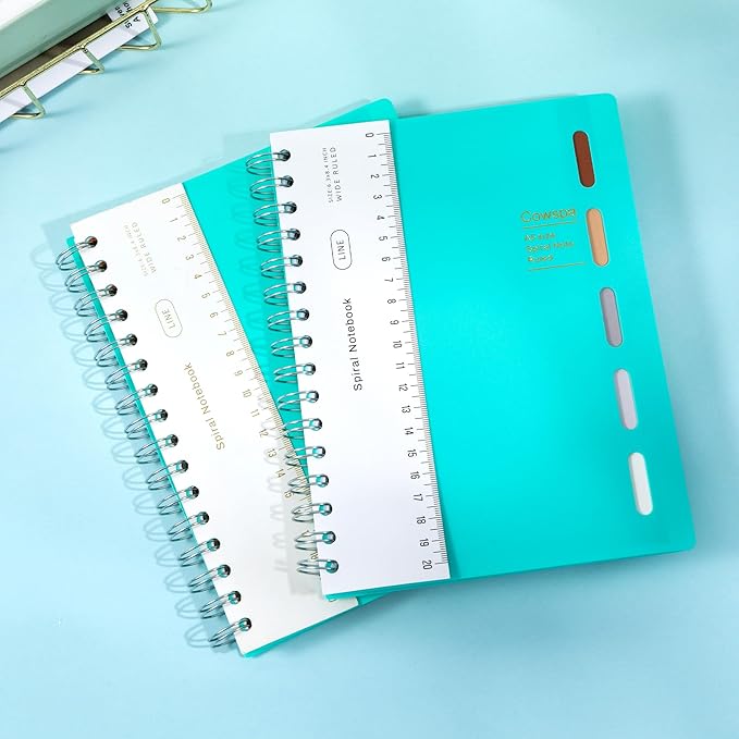 Yoment 2 Pack 5 Subject Notebook Wide Ruled Spiral Notebooks 5x7 with Removable Dividers Tabs, 200 Pages Small Notebooks for Work A5 Spiral Bound Journal for School Office, Blue&Blue