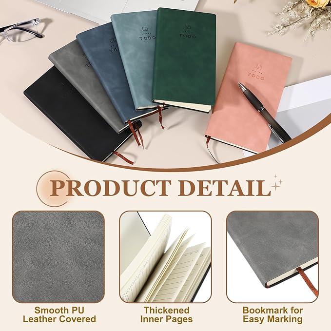 PATIKIL 2Pcs Planner Notebook, A6 100 Sheets Undated to Do List Daily Weekly Monthly Goals Tracker Pocket Notebook for Office Study Time Management Fitness Weeding, Pink/Grey