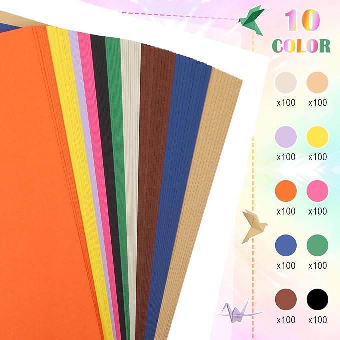 Sherr 1000 Sheets Construction Paper Colored Cardstock A4 9 x 12 10 Assorted Colors Card Stock Heavyweight Printer Paper for DIY Craft Party Supplies Decoration(Bright Color)