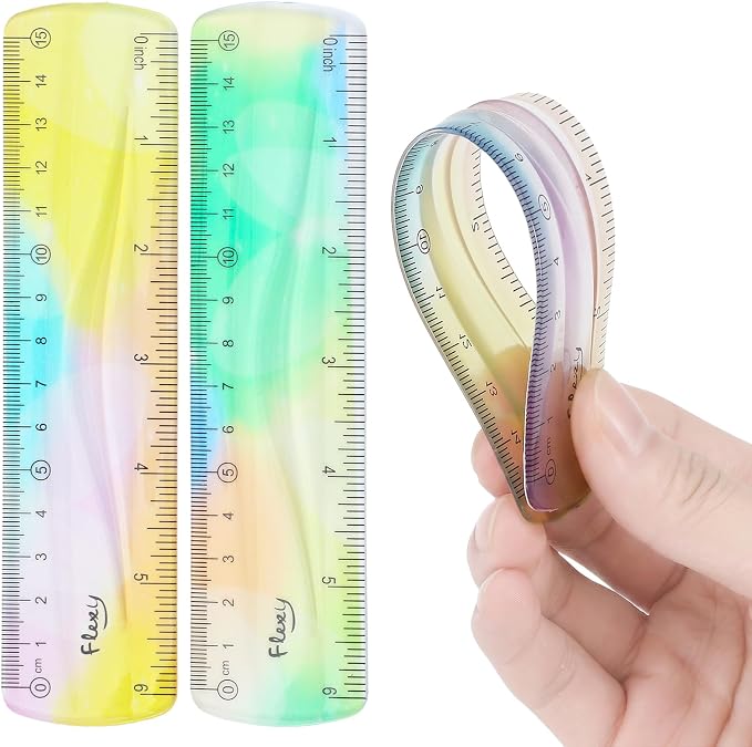 Grevosea 2 Pieces Flexible Rulers 6inch Plastic Ruler with Centimeters and Inches Soft Bendable Ruler for Kids and Adults School Classroom Office Supplies Measuring Tools (Green)