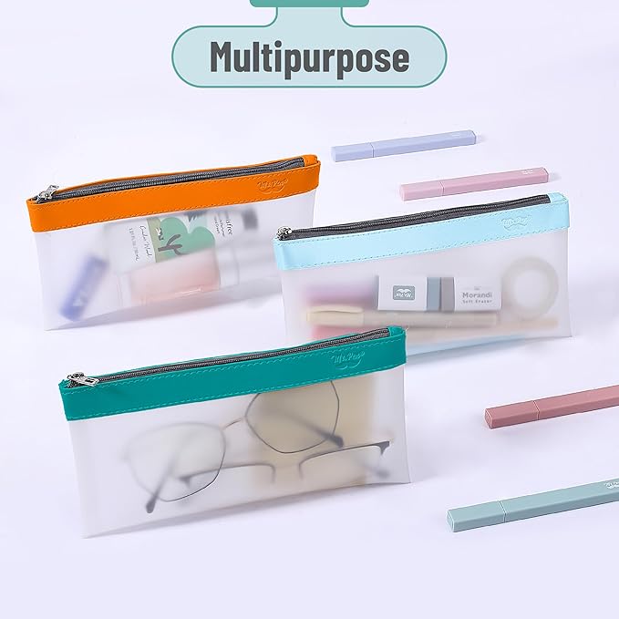 Mr. Pen- Clear Pencil Pouch, 8.50"x4.25", 3 Pack, Durable TPU Material, Medium Water-Resistant Pencil Bags with Smooth Zipper, Multipurpose Clear Pouch for Stationery, School, Office, Travel Supplies