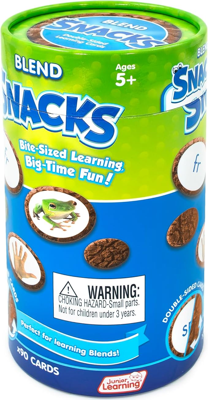Junior Learning: Blend Snacks - Hands-On Phonics & Letter Blends Practice, Recognition Game, Picture Clues, Cookie Theme Double-Sided Cards, Kids 5+