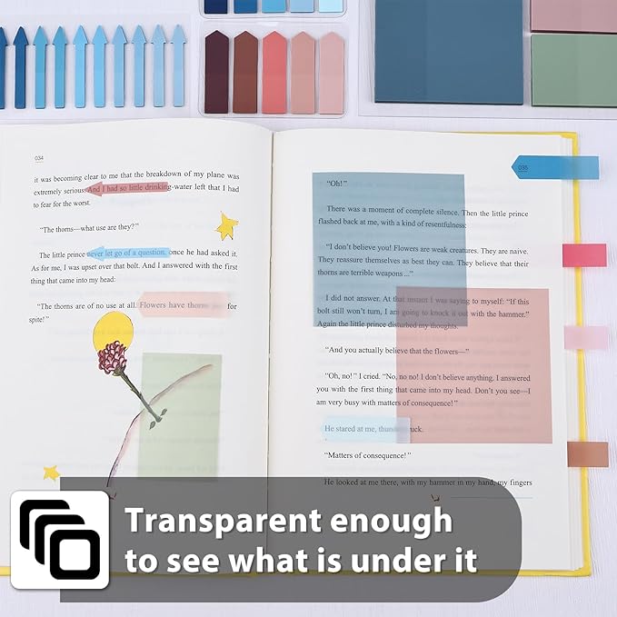 1100 Sheets Transparent Sticky Notes, Clear Book Tabs and See Through Arrow Page Markers, Writable Annotation Index Flags Tapes for School Office Supplies (Vintage)