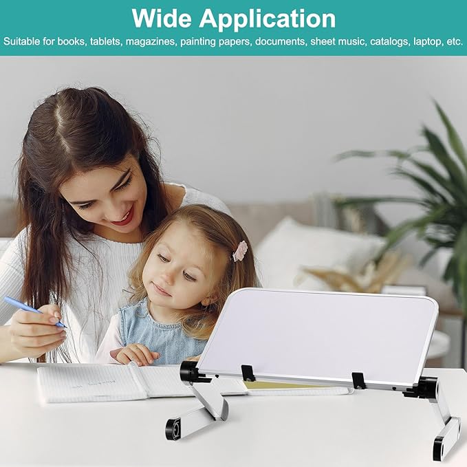 PATIKIL Adjustable Book Stand for Reading, Book Holder with Page Clips Adjustable Angle for Laptop Book Magazine Tablet, White