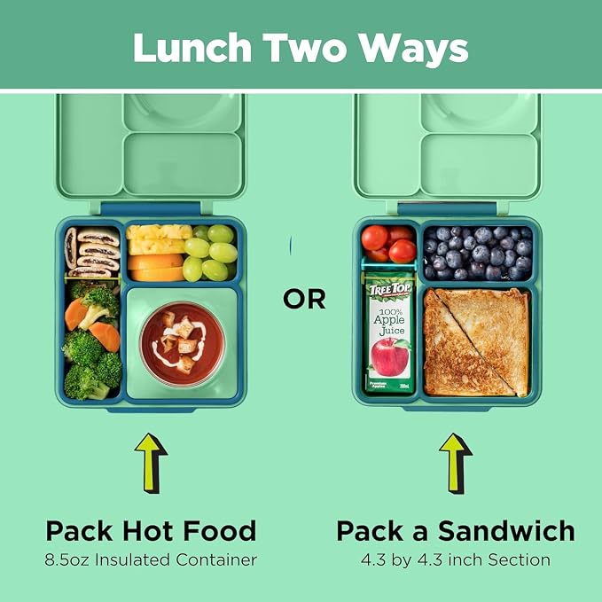 Omie OmieBox Kids Insulated Leakproof Bento Lunch Box with Food Jar (Meadow) (Pack of 2)
