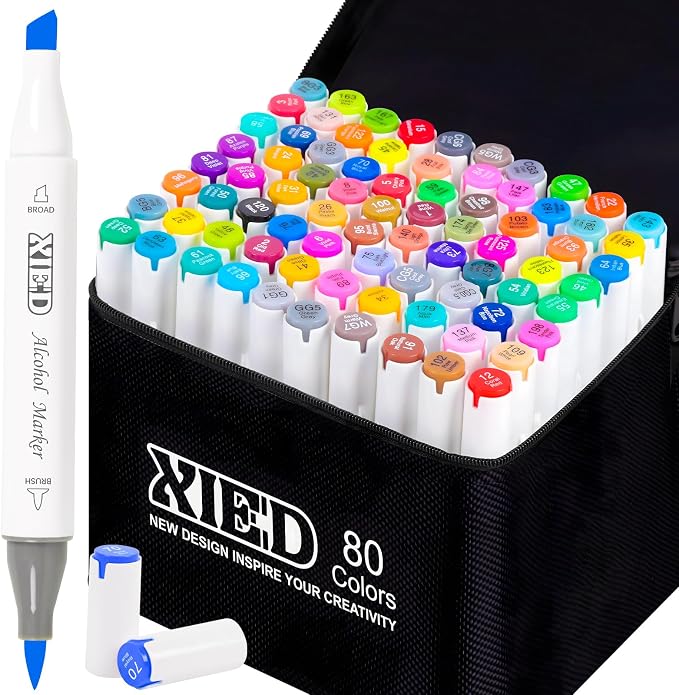 Alcohol Markers, 80 Colors Chisel & Brush Tip Coloring Markers Set, Double Tipped Markers Set for Artist Adults Coloring or Drawing