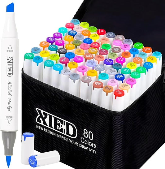 Alcohol Markers, 80 Colors Chisel & Brush Tip Coloring Markers Set, Double Tipped Markers Set for Artist Adults Coloring or Drawing