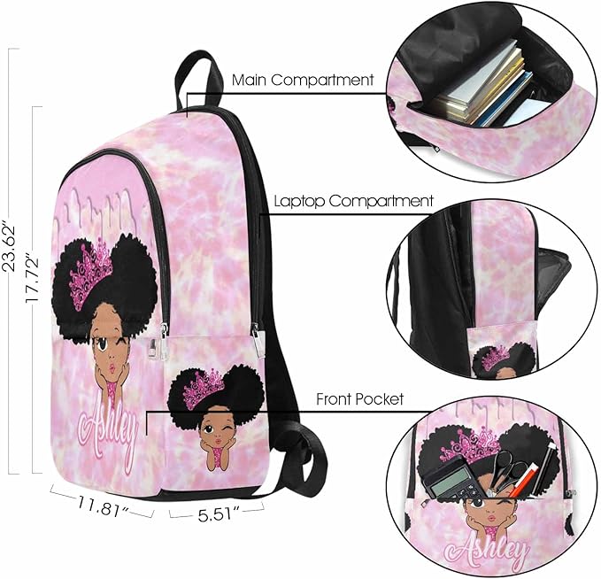 M YESCUSTOM Custom Toddler Backpack for Girls, Personalized Name Girls Bookbag Princess Backpack Elementary School Bags Travel Laptop Casual Daypacks for Kids