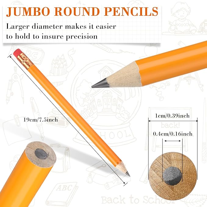 Fainne 96 Pcs Jumbo Pencil with Black Core Cedar Wooden Pencil with Eraser for Carpenters Students Teachers School Construction Woodworkers Beginners Office Workers (Orange,Classic)