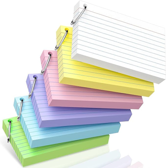300 Count Index Cards 3 x 5 Inch Colored Flash Cards with Ring, Heavy Flashcards College Ruled Home Organization, Durable Study To Do List Note Cards with Ruled Lines for Office & School Supplies