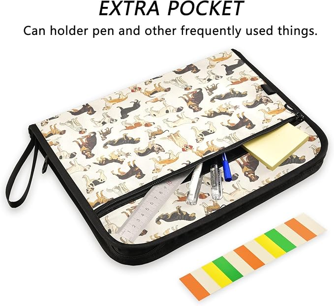 Variety Dog Pattern 13 Pocket File Organizer Expanding File Folder with Front Pouch Portable Business File Storage Document Organizer Folder with Zipper