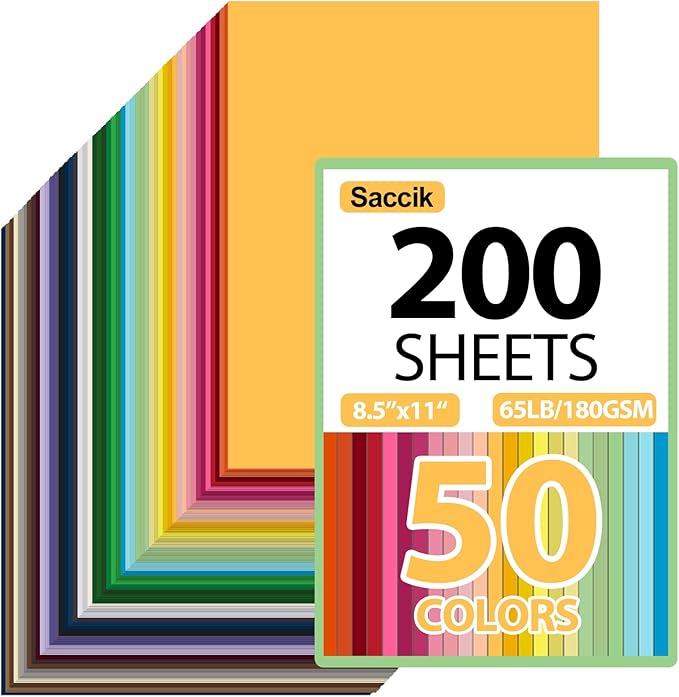 200-Sheets Colored Cardstock for Crafts: 50 Assorted Colors, 8.5" x 11", 65lb/180gsm, Colored Paper for DIY Crafts, Card Making, for cri·cut Cutting, Kids School Supplies