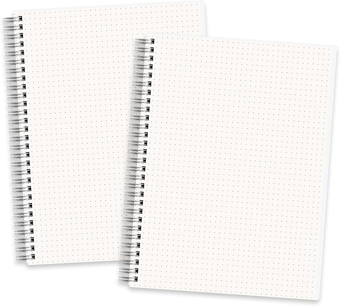 RETTACY Dotted Journal Notebook, 2-Pack, 160 Pages per Pack, B5 Medium Size (7.6'' × 10''), 100 GSM Thick Paper, Spiral-bound, Flexible Plastic Cover, for Journaling, Planning, Tracking