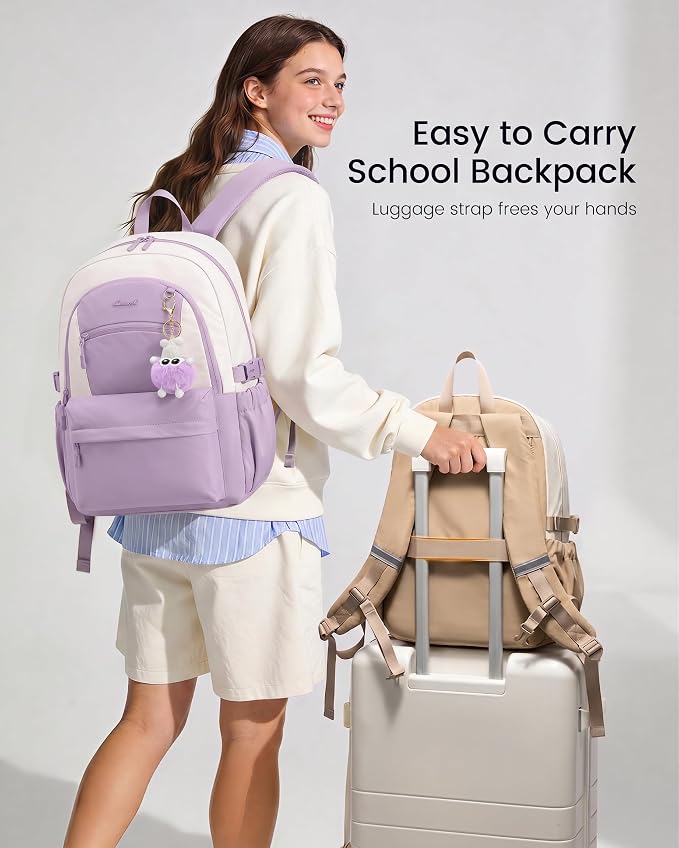 LOVEVOOK School Backpack for Teen Girls & Women, 35L Large Laptop Backpack with 40oz Water Bottle Pocket, Waterproof Cute College Bookbag, Student Backpack for Middle High School Travel Work Purple