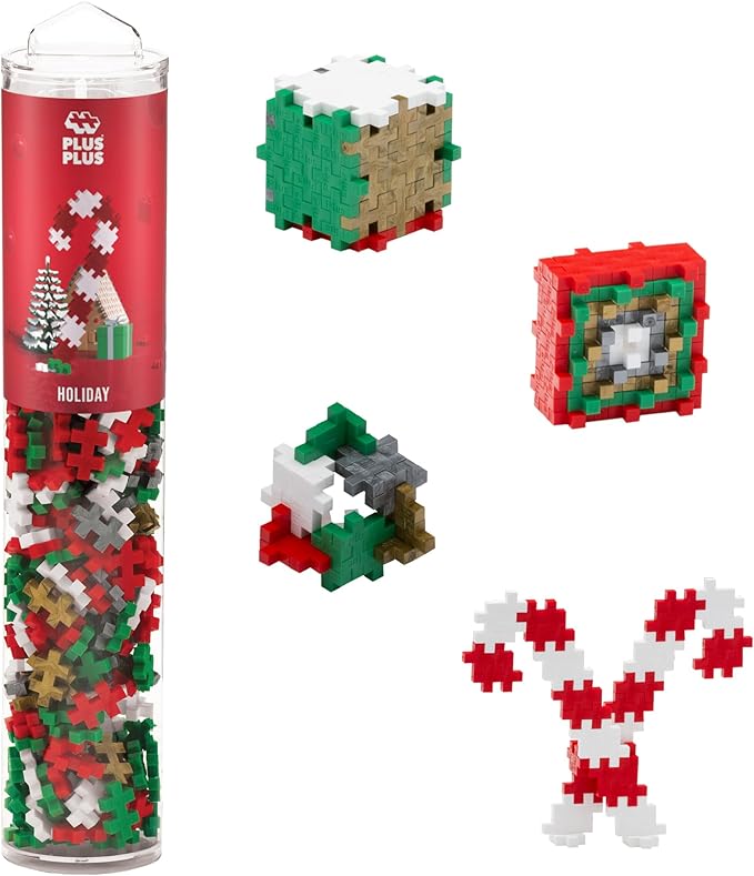 PLUS PLUS 240 Piece Holiday Mix Tube - Mini Interlocking Building Blocks Set, Stem Toys for Kids - Sensory Bin Fillers/Math Manipulatives Classroom Must Haves Gifts for Boys & Girls