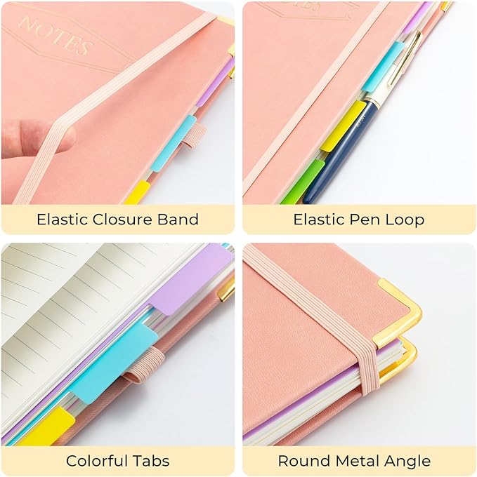 M&G Hardcover Spiral Notebook, 5 Subject Noteboook College Ruled 300 Page, Large 8"x10" B5 Notebooks for Work School, Lined Journal for Women & Men, Pink