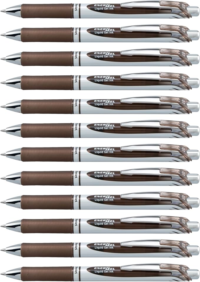 Pentel EnerGel RTX Retractable Liquid Gel Ink Pen, (0.7mm) Medium line, Sepia Ink, Box of 12 Pens (BL77-SP)