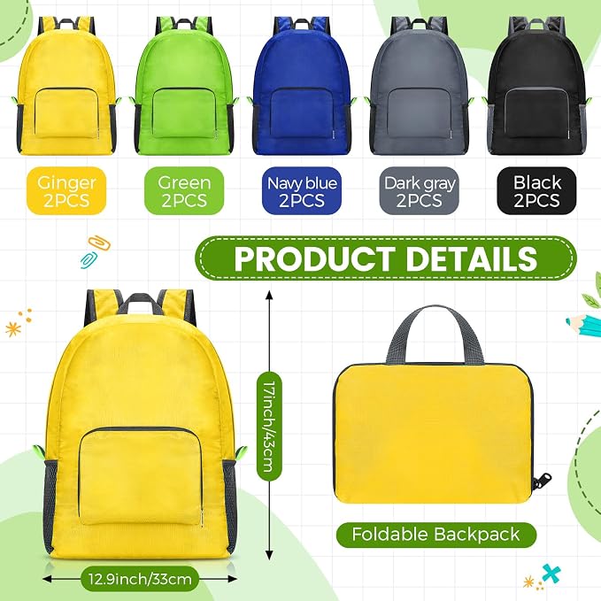 Jexine 10 Pcs Backpacks Bulk 16.5 Inches Lightweight Travel,Mixed Color | Basic Book Bags for School Outdoor, Foldable Storage, Ideal Students Adults Commuters, Bulk Backpack Set for Teams