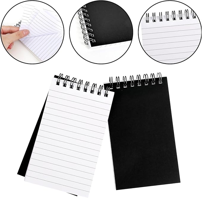 Hxezoc 10 Pack Small Pocket Notebooks, 3 x 5 Inches Mini Black Spiral Pocket Notebook with Lined Pages Memo Pads for Kids Home Office School Classroom Decoration Supplies