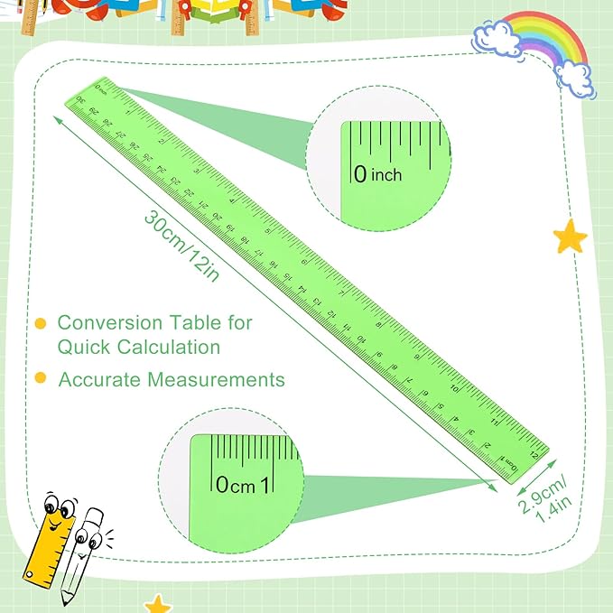 EBOOT 2 Pack Plastic Ruler Straight Ruler Plastic Measuring Tool for Student School Office(Green,12 Inch)