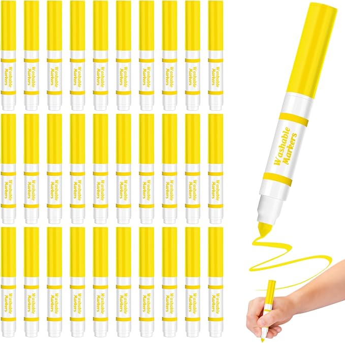 30 Pcs Mini Washable Markers Bulk Broad Line Conical Tip Washable Mark Pen Set Short Coloring Paint Pen for Art Projects Teacher Party Favors (Yellow)