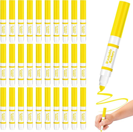 30 Pcs Mini Washable Markers Bulk Broad Line Conical Tip Washable Mark Pen Set Short Coloring Paint Pen for Art Projects Teacher Party Favors (Yellow)