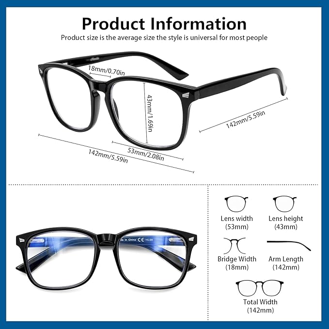 Progressive Multifocus Reading Glasses Men Women 3 Pack Anti Blue Light Eyestrain Quality Computer Readers (3 Black, 3.0)