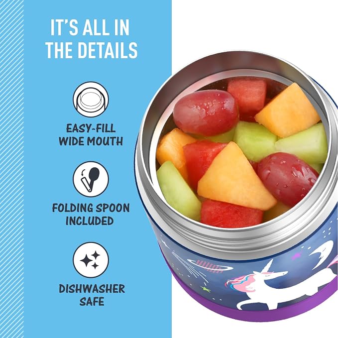 THERMOS FUNTAINER Insulated Food Jar, 10 Ounce, Kid Friendly Food Jar with Foldable Spoon, Space Unicorn (Pack of 6)