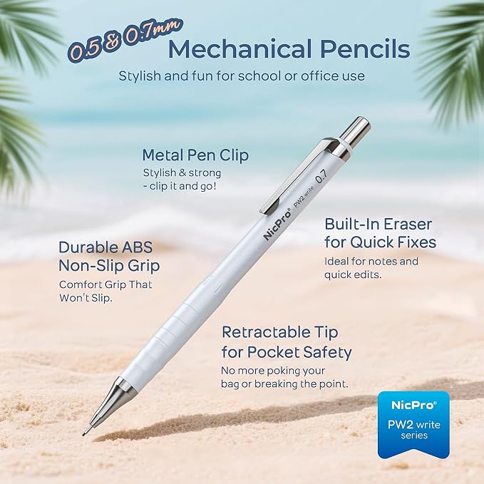 Nicpro Cute Mechanical Pencil Set, 4PCS 0.5&0.7 mm Pastel Drafting Pencils | 4 Tube HB Lead Refills, 4B Erasers, Rotary Retractable Eraser, Eraser Refill for Writing Sketching School Supplies