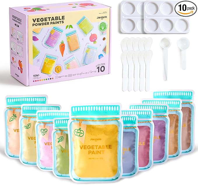 Jar Melo Washable Finger Paints Powder for Toddlers, Safe Paints for Baby's Hand and Feet, Non-Toxic Preschool Art and Craft Supplies, 10 Colors