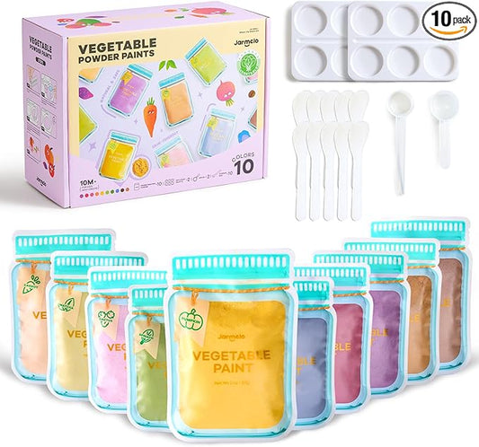 Jar Melo Washable Finger Paints Powder for Toddlers, Safe Paints for Baby's Hand and Feet, Non-Toxic Preschool Art and Craft Supplies, 10 Colors