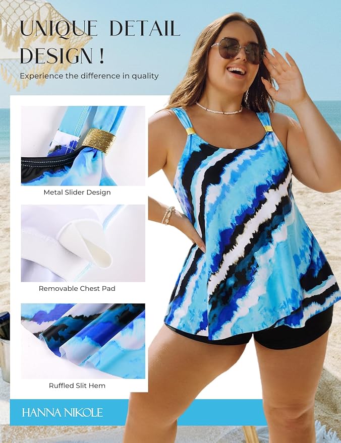 Hanna Nikole Womens Tankini Swimsuits 2 Piece Bathing Suit Flowy Ruffle Tankini Tops with Swim Shorts