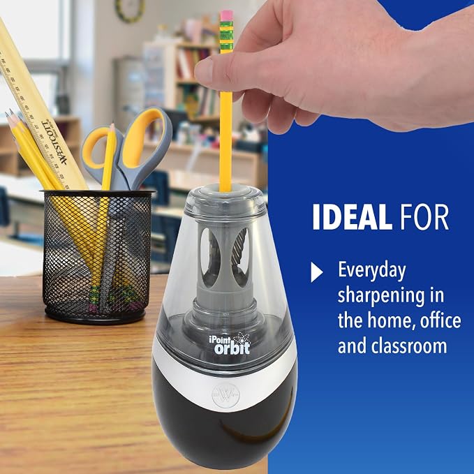 Westcott 16244 iPoint Orbit Battery-Powered Pencil Sharpener for Home and Office, Black