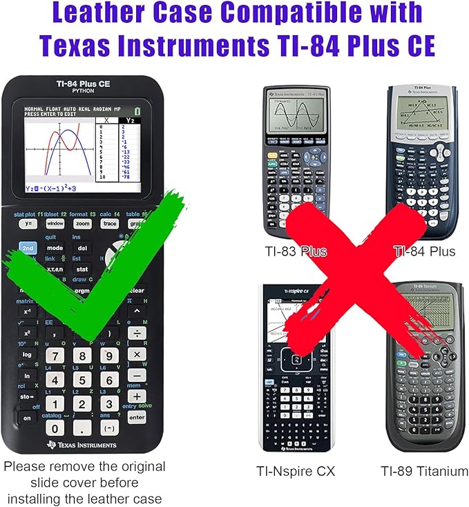 YouKnow PU Leather Protective Case Compatible with Texas Instruments TI-84 Plus CE Color Graphing Calculator with ID Card Slot (Only Case) (Purple)