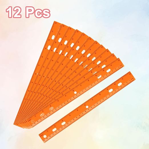 HARFINGTON 12pcs Plastic Rulers 12" (30cm) Clear Straight Ruler Measuring Tool Inches and Centimeters with Hole for Home Office Classrooms Drafting, Orange