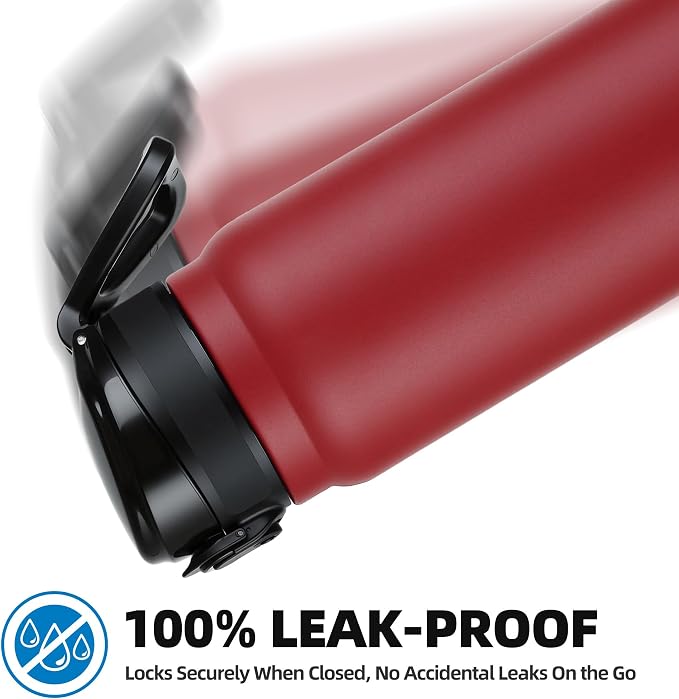 Fanhaw 20 Oz Insulated Stainless Steel Water Bottle with Chug Lid – Wide Mouth, Leak-Proof, BPA-Free – Ideal for Kids, Adults, Sports, Gym, and Outdoor Use (Red)