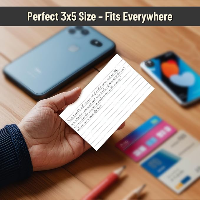 Index Cards 3x5 Inch, 300 Count Ruled White Index Cards, Flash Cards College Ruled Heavyweight Flashcards Durable Study To Do List Note Cards with Ruled Lines for Home, Office & School Supplies