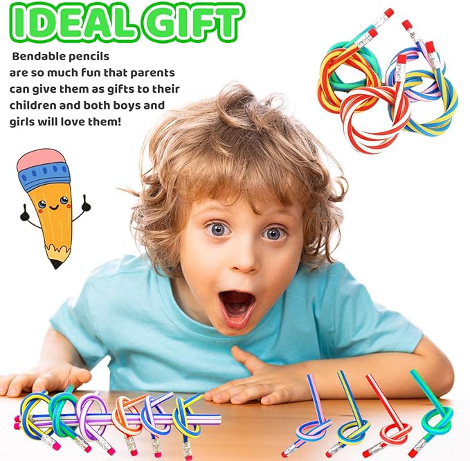 45 Pieces Flexible Soft Pencil,Colorful Stripe Rubber Pencils,Magic Bendable Pencils with Erasers for Kids Students Gift,School Supplies