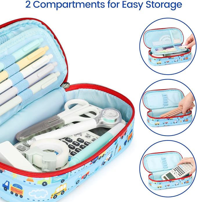 Cambond Cute Pencil Case for Boys - School Pencil Pouch Kids, Blue Cars | Pencil Case for Kids Big Capacity Organizer Bag for Staionary, Aesthetic School Supplies Boys,Water-Resistent Pen Bag