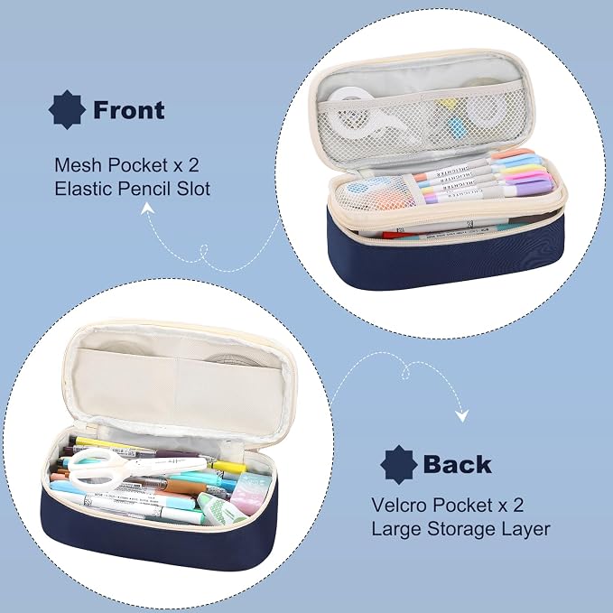 Large Pencil Bag for Boys Teens Kids School Zipper Pencil Pouch Blue | Organizer Aesthetic Pencil Case Big Stationery Pencil Box for School Office, Wear-resistant Fabric, Large Capacity Design