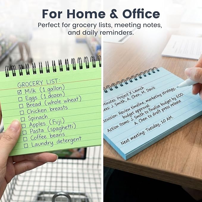 Koogel 400 PCS Spiral Index Cards 4x6 Ruled, Colored FlashCards with Rings and Waterproof PVC Covers, Heavyweight Perforated Note Cards for Studying, Note Taking, School Office Supplies (4 Colors)