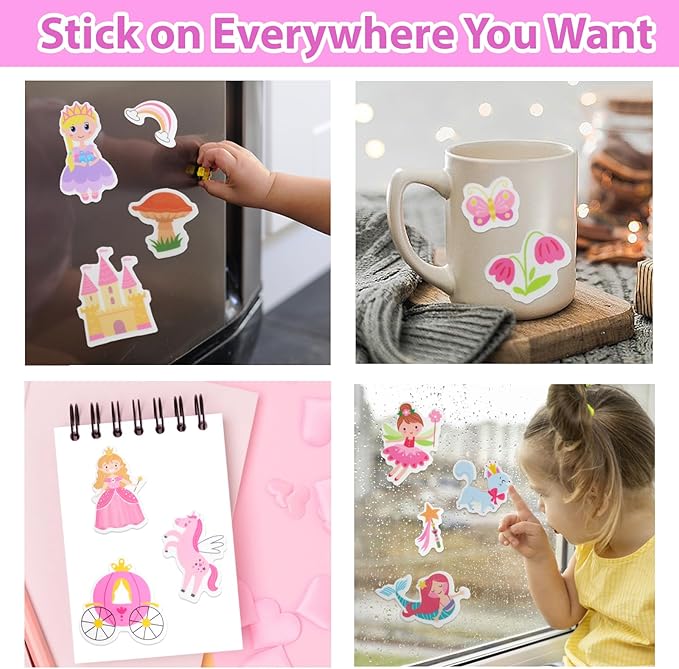Jelly Sticker Books for Toddlers 2-4 Years, Reusable Sticker Book for Kids 1-3, Toddler Easter Basket Stuffers＆Travel Essentials Princess Stickers Toddler Plane Activities (Wonderland)