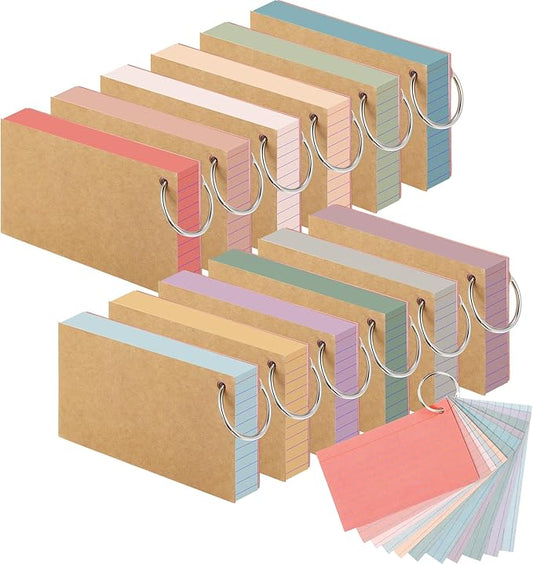 12 Pack Colored Index Cards with Key Ring 3 x 5 Inch 1800 Count Portable Flash Cards College Ruled Lined Flashcards Notepad Aesthetic Notecards for Note Taking Learning Studying Office
