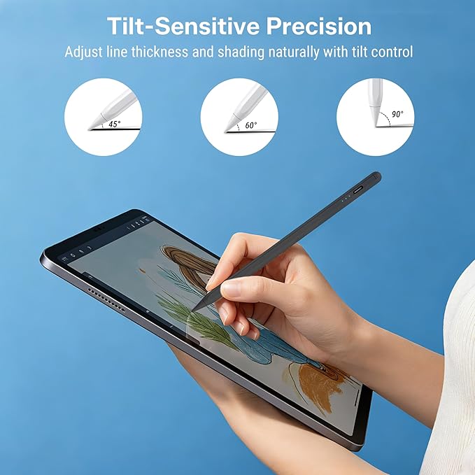 Stylus Pen for iPad 2018-2026, 2X Fast Charge Active Pencil with Tilt Sensitivity & Palm Rejection, iPad 11/10/9/8/7/6/A16, Air M4/M3/M2, Pro M5/M4, Mini 7/6/5 (Black)